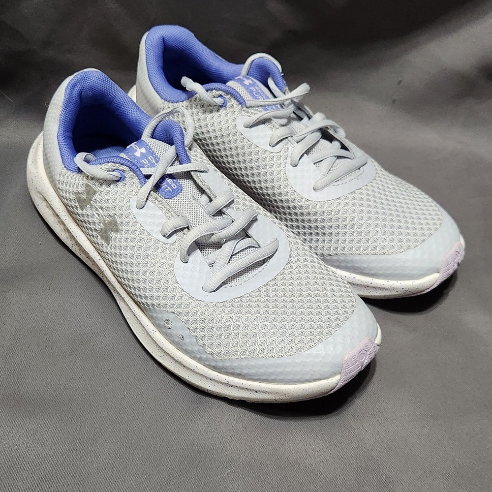 Under Armour Kids Charged Pursuit 3 Grey Purple Running Shoes 3025011-104 6.5Y